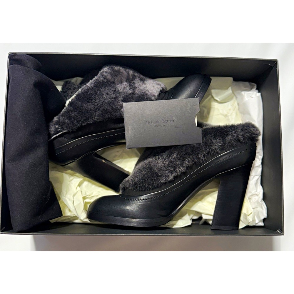rag & bone Hailey Bootie Womens 8.5 Black Leather Faux Fur Trim Lined 38.5